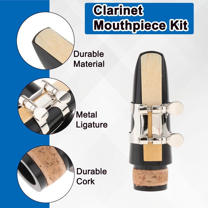 Fiozinx Bb Clarinet Mouthpiece Kit, Clarinet Mouthpiece with Ligature, Reeds 2.5 and Ligature Plastic Cap for Beginners - Image 2
